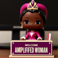 Chibi African American Queen with Hot Pink Suit sitting at desk with a 