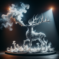 create a mythical white stag made of smoke with the words 