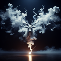 create a mythical white stag made of smoke with the words 