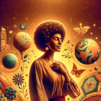 This stunning 32k UHD glossy digital illustration portrays a remarkable Portuguese woman with a curvy, plus-size figure. With her short, curly hair framing her face, she stands gracefully with her eyes closed, lost in contemplation. Surrounding her are the dreams and aspirations of the life she yearns for, reflecting her inner strength and desires.