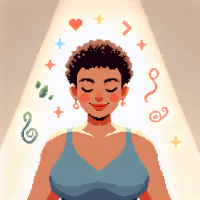 This stunning 32k UHD glossy digital illustration portrays a remarkable Portuguese woman with a curvy, plus-size figure. With her short, curly hair framing her face, she stands gracefully with her eyes closed, lost in contemplation. Surrounding her are the dreams of life of abundance she yearns for, reflecting her inner strength and desires.